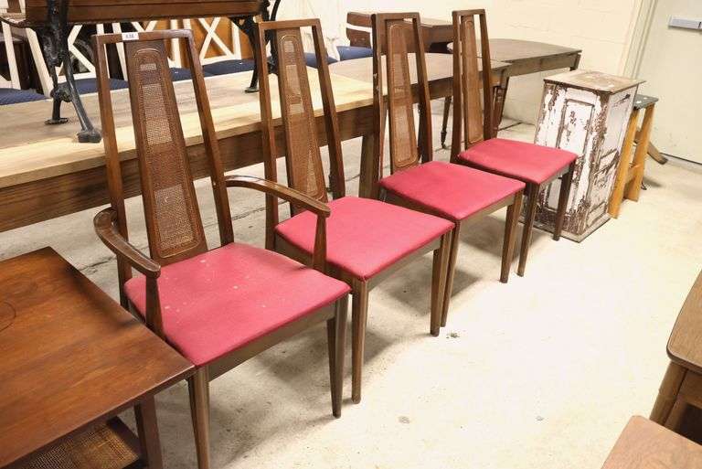(4) MCM Cane Back Walnut Dining Chairs, As-Is