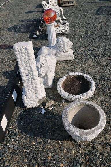 *NO STORAGE* Storm broken gazing ball, Concrete Lions, Bird Baths Etc.