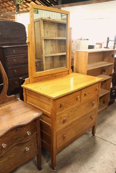 Antique Golden Oak Dresser with Mirror