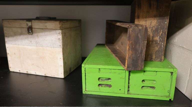Lot of Vintage Wooden Crates & File Boxes