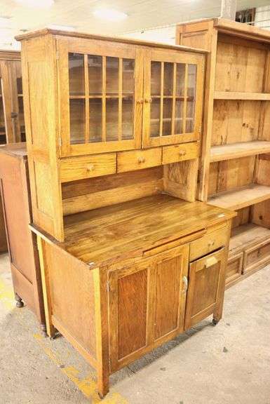 Antique Farmhouse Mixed Woods Kitchen Cupboard