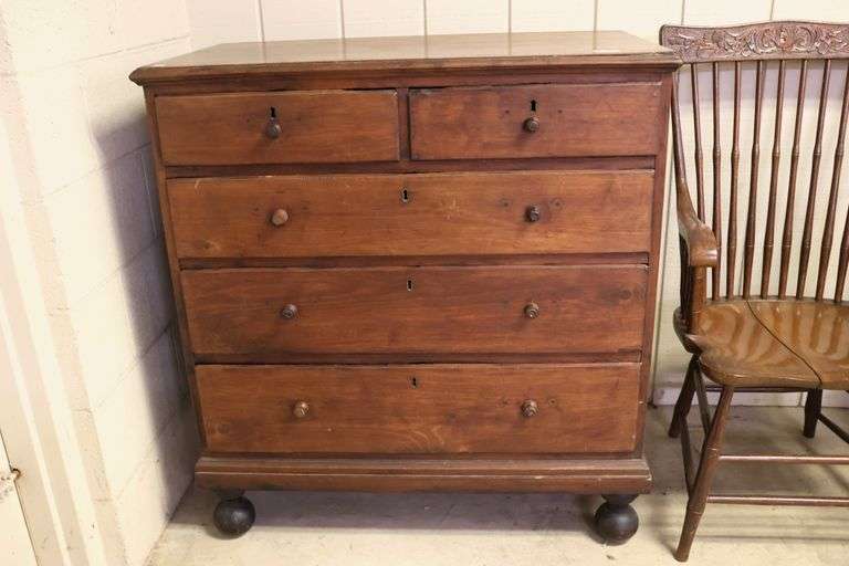 American Walnut Chest of Drawers on Ball Feet