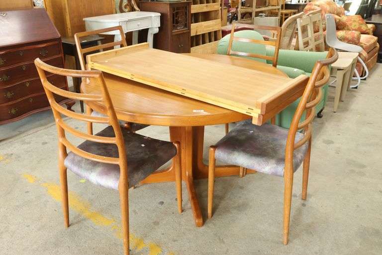 Scandinavian MCM Teak Dining Table and Four JL Moller Chairs