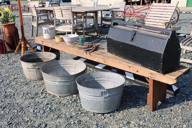 *NO STORAGE* Galvanized Wash Tubs, Farmhouse Bench, Etc.