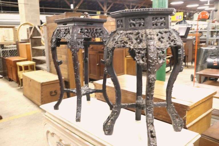 Chinese Marble Top Carved Hardwood Stand