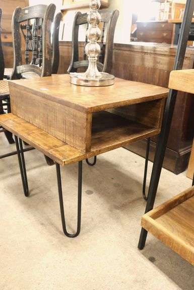 Modern Mango Wood and Metal End Table