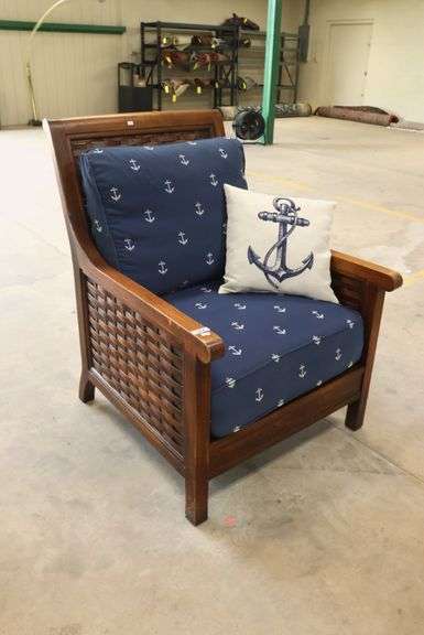 Modern Lattice Armchair with Anchor Themed Upholstery