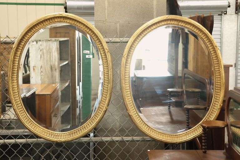 Pair Quality Italian Carved Giltwood Oval Mirrors