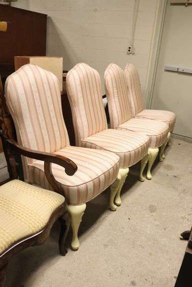 (4) Vintage Painted Backstools, Wear and Tear to Upholstery