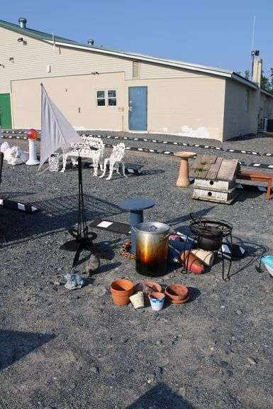 *NO STORAGE* 1566 Ship Weathervane, Propane Cooker and Pot, Flower Pots, Etc.