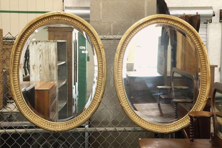 Pair Quality Italian Carved Giltwood Oval Mirrors