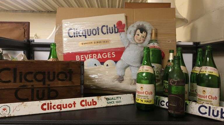 Lot of Vintage Clicquot Club Bottles, Advertising & Shipping Crate