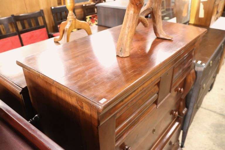 Empire Figured Walnut and Mixed Woods Chest of Drawers, Veneer Chips