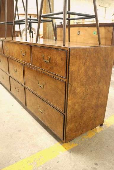 John Widdicomb MCM Burlwood Nine Drawer Dresser