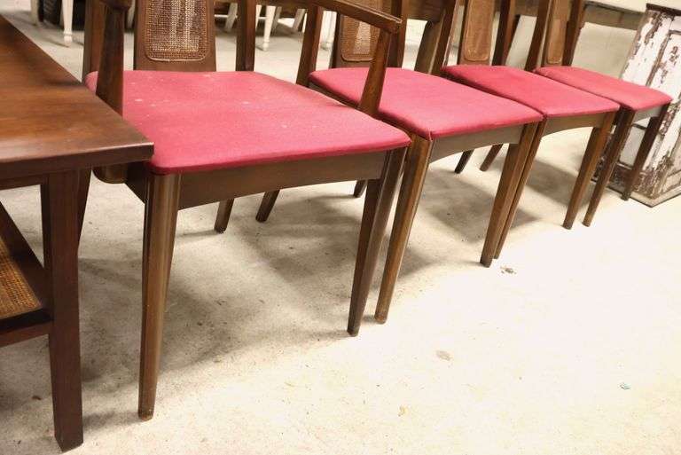 (4) MCM Cane Back Walnut Dining Chairs, As-Is