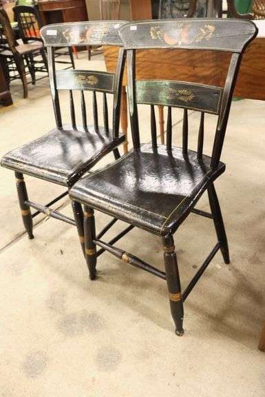 Pair Painted Plank Seat Chairs