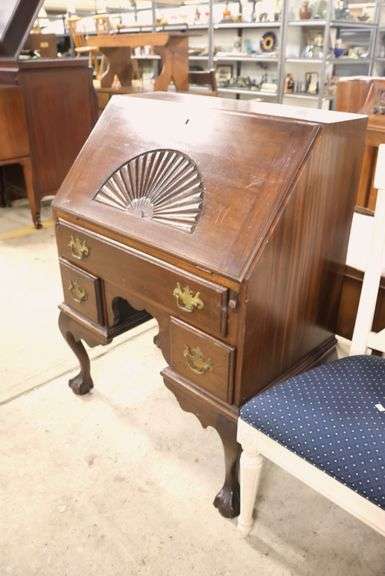 Colonial Revival Mahogany Claw Foot Ladies' Writing Desk, Interior Drawer Locked