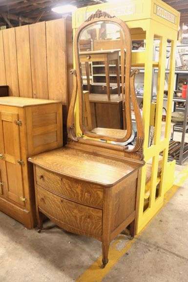 Victorian Golden Oak Carved Dresser with Mirror