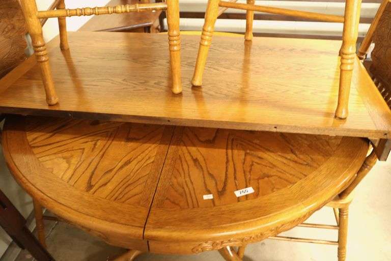 Modern Oak Dining Table and Four Pressed Back Chairs