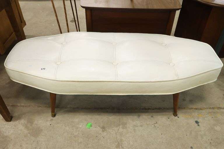 MCM White Vinyl Ottoman, Sticky