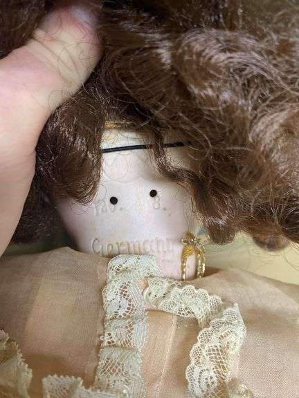 Lot of Antique China Head Dolls, Child's Tea Set, Framed Prints, Doll Clothes Etc.