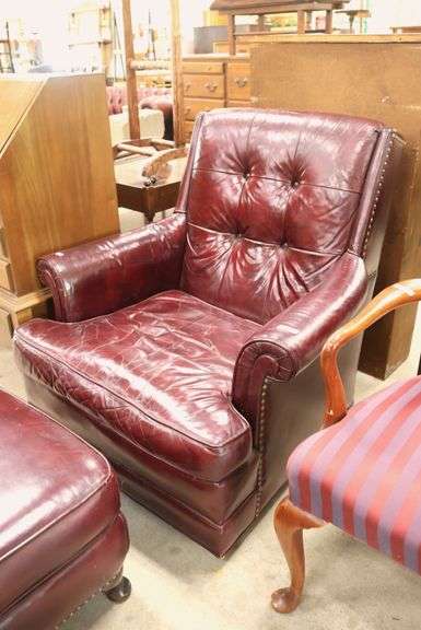 Vintage Maroon Chair and Ottoman