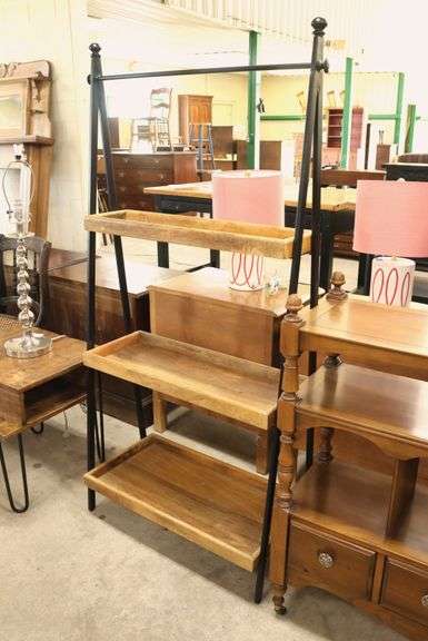 Modern Mango Wood and Metal Three Tier Shelf