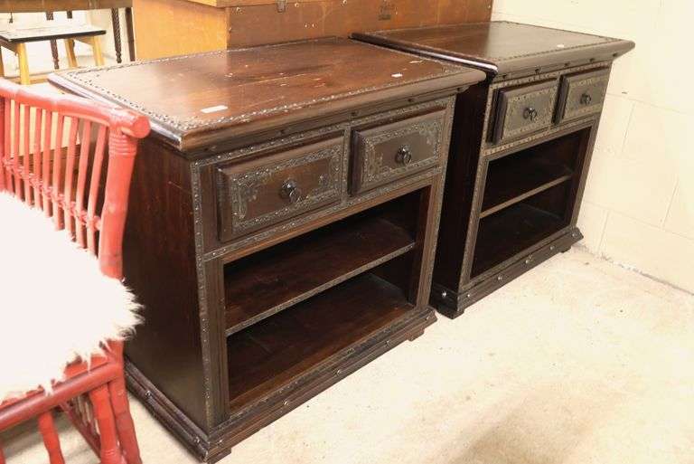 Pair Anglo-Indian Carved Nightstands, Finish Wear