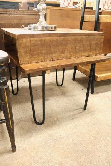 Modern Mango Wood and Metal End Table