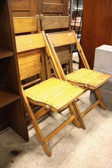 (4) Antique Golden Oak Folding Chairs