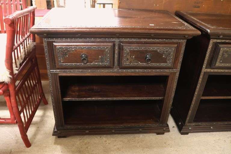 Pair Anglo-Indian Carved Nightstands, Finish Wear