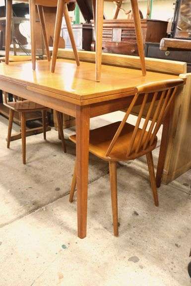 Danish MCM Teak Pop-Up Extension Table and Four Chairs