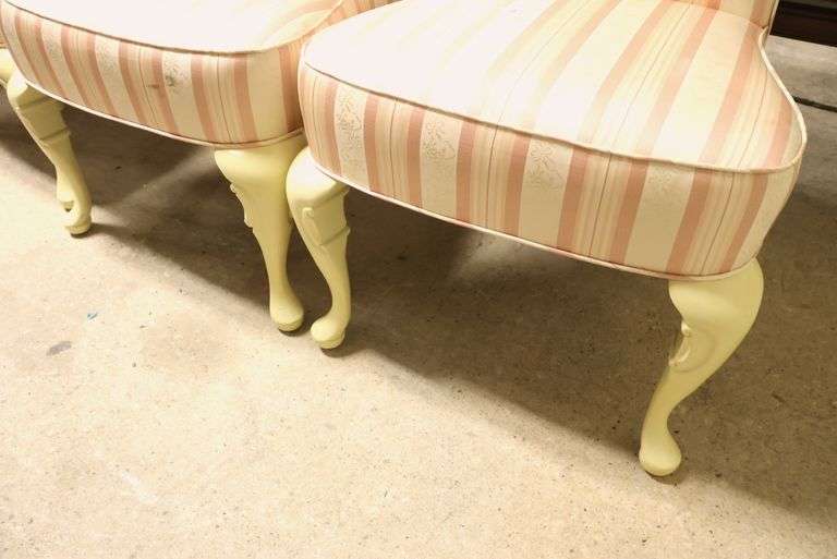 (4) Vintage Painted Backstools, Wear and Tear to Upholstery