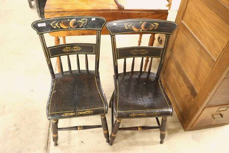 Pair Painted Plank Seat Chairs