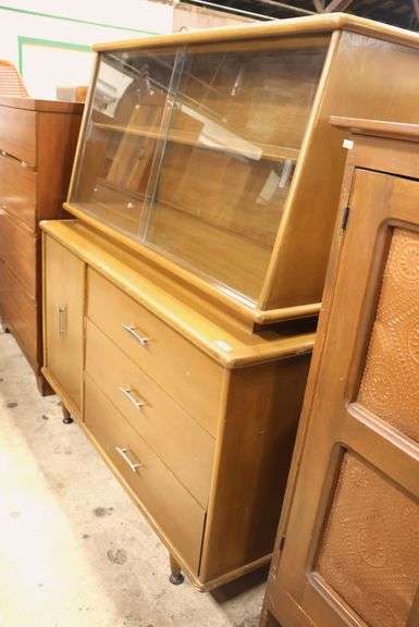MCM Walnut Sliding Door China Cabinet, Minor Chips and Wear