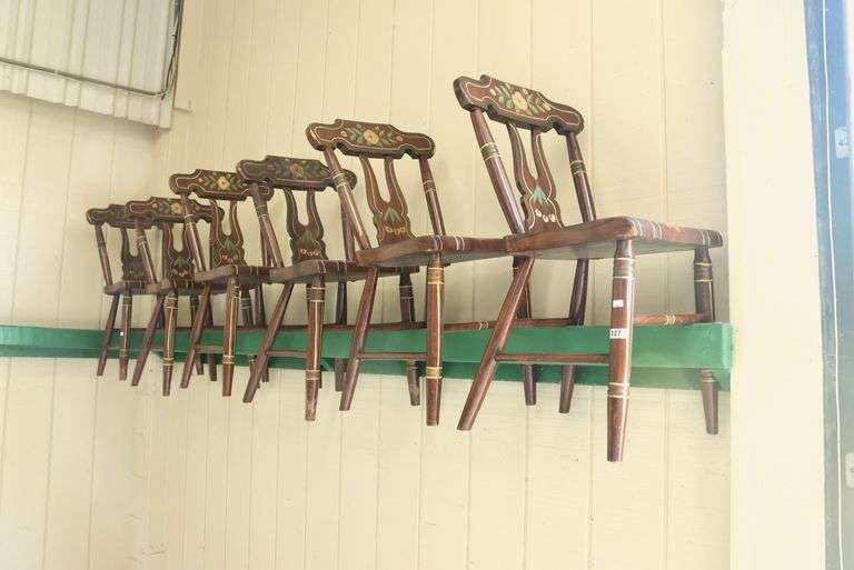 (6) Pennsylvania Painted Plank Seat Chairs