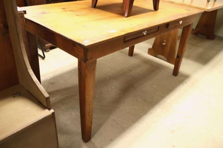Vintage Farmhouse Pine Harvest Table with Drawers
