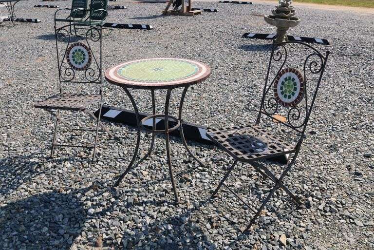 Wrought Iron and Mosaic Tile Bistro Set