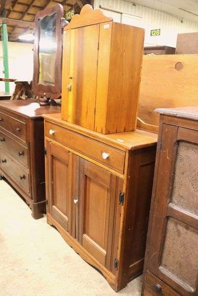 Antique Farmhouse Softwood Hanging Cabinet