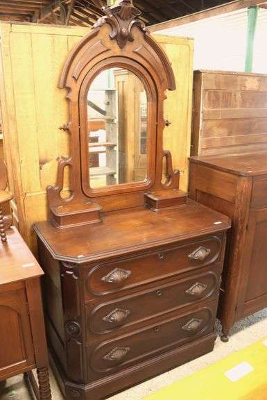 Victorian Carved Walnut Dresser with Mirror