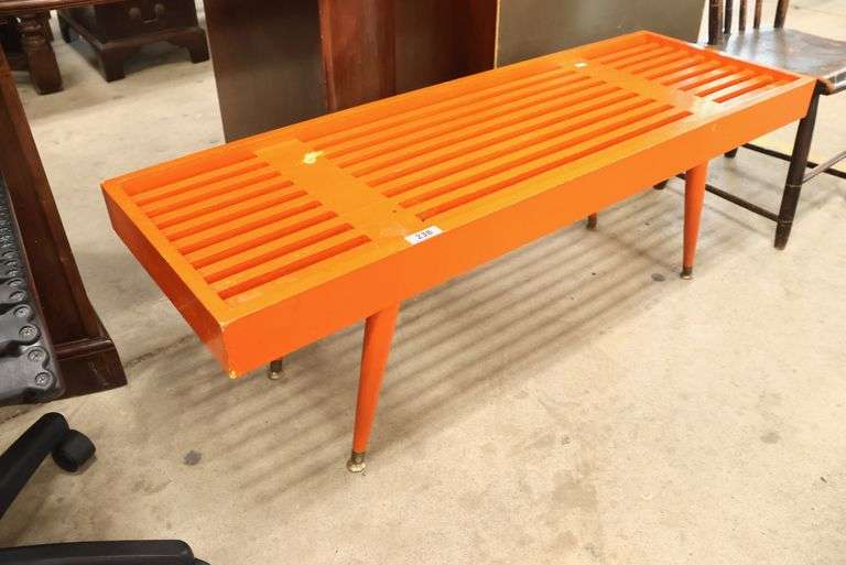 MCM Orange Slat Bench, Minor Wear