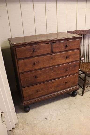 American Walnut Chest of Drawers on Ball Feet