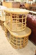 3pc MCM Rattan and Cane Glass Top Table Set