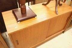 Danish MCM Teak Sliding Door Credenza, Corner Damage