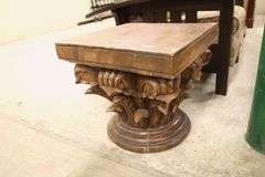Modern Carved Mango Wood Column Capital Cocktail Table