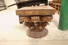Modern Carved Mango Wood Column Capital Cocktail Table