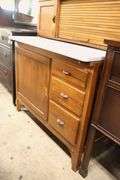 Hoosier Type Stained Kitchen Cabinet with Porcelain Top, Missing Pull on Door