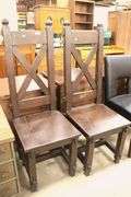 Pair Spanish Colonial Style Oak Hall Chairs