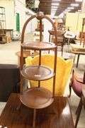 Vintage Mahogany Three Tier Muffin Stand, Finish Wear