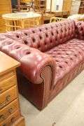 MCM Button Tufted Red Naugahyde Maroon Chesterfield Sofa